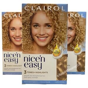 Clairol Nice'n Easy Permanent Hair Color 8G Medium Golden Blonde, Pack of 3